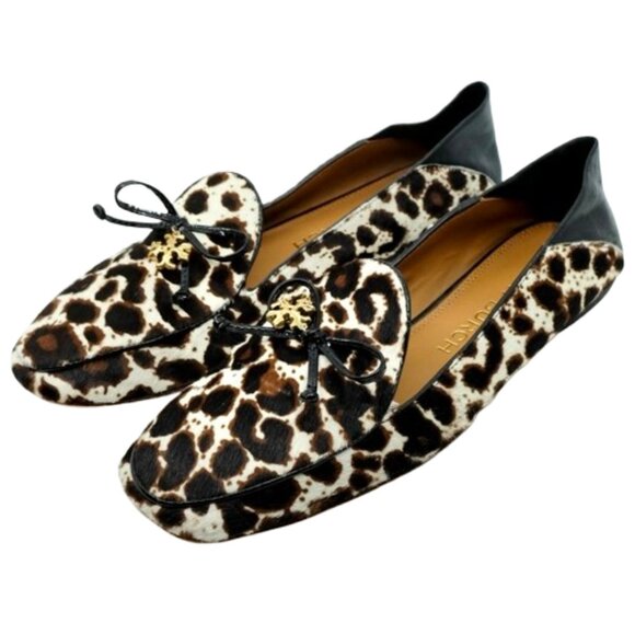 TORY BURCH~Leopard Print Calf Hair Apron Toe Loafers~WOMENS LEATHER SHOES SIZE 9 - Picture 1 of 7